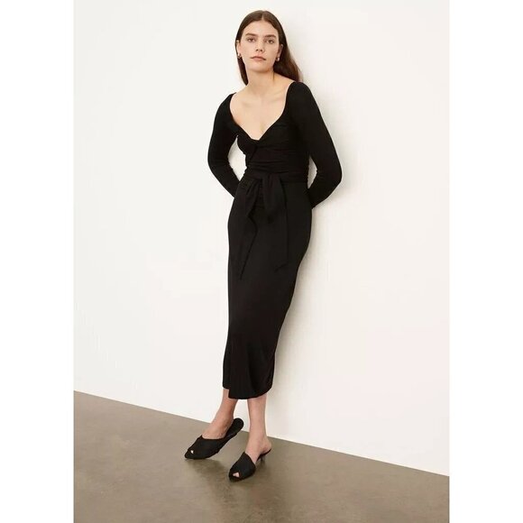 Vince Long Sleeve Wrap Midi Dress Black Womens Size Medium - Picture 2 of 13